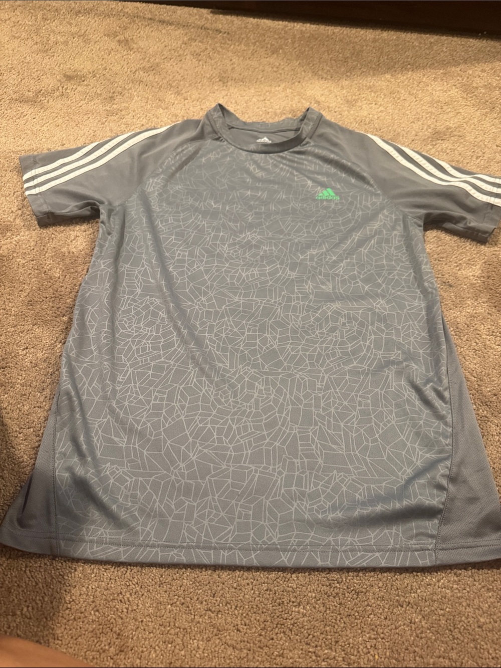 Adidas Boys Light Gray Short-Sleeve Athletic Tee with White Shoulder Stripes
